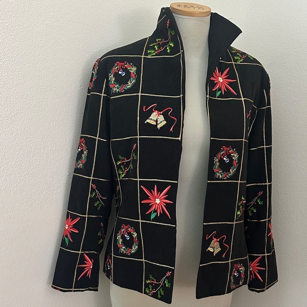 MAK New York black embroidered Christmas holiday jacket 10